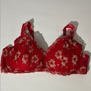 Delicates Red Floral Lace Underwire Bra 40C NEW!